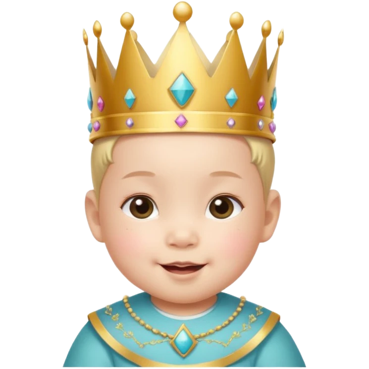 white asian baby wearing crown with number 1 written on it emoji
