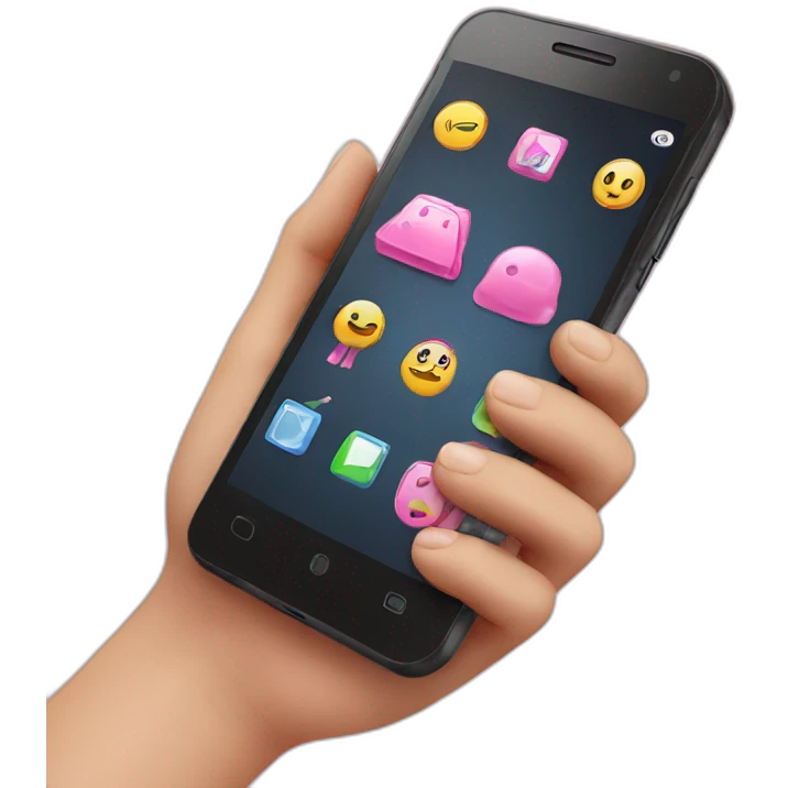 smartphone on a hand, with pink check on the screen emoji
