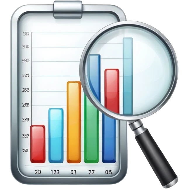 growing bar chart with magnifying glass over it emoji