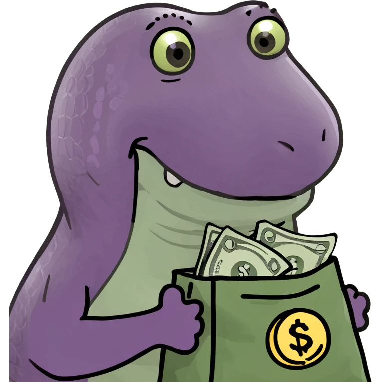 Purple alligator with money  emoji