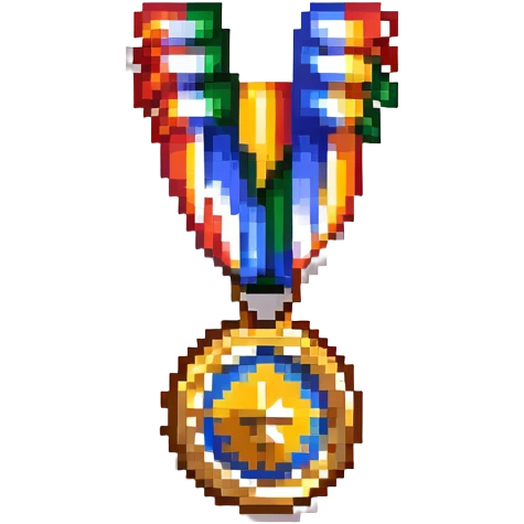 A colorful sponsor ribbon badge with a medal emoji