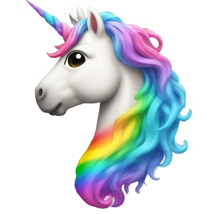 A unicorn from the side, making rainbowcolored poo  emoji