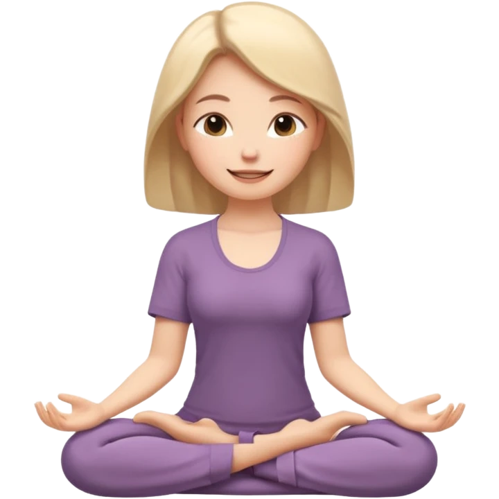 happy woman meditating with peaceful expression, representing mental wellness and contentment, soft lighting, gentle features, iOS 18 memoji style emoji