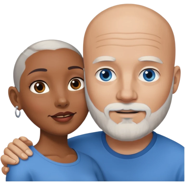 Talk bald white man with a white beard and blue eyes lovingly holding a black woman with brown eyes and grey hair emoji