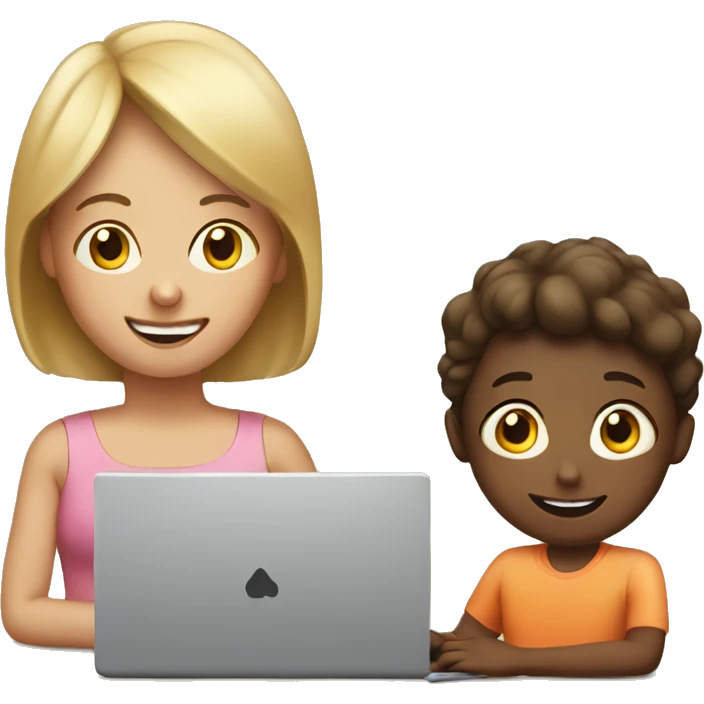 child with laptop and mom next to it emoji