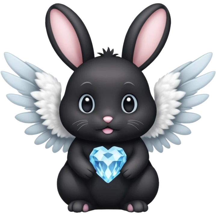Black bunny with wings and with white cristal emoji