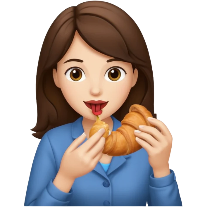 brunette woman eating croissant emoji