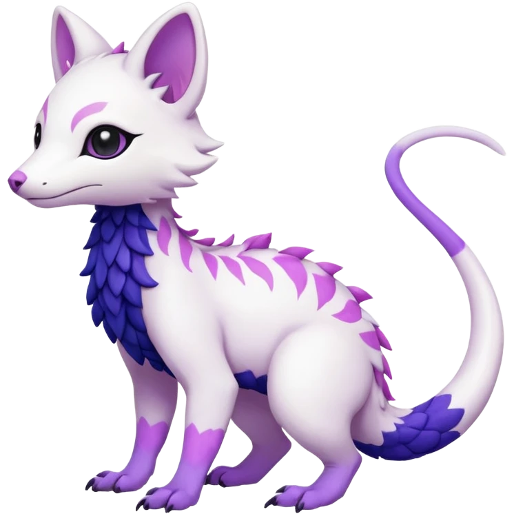  Pure-Snow-White albino cute with indigo-Violet-purple-pinkish markings beautiful handsome gorgeous aesthetic colorful vibrant Vernid-Trico-species-Fakemon-creature by LiLaiRa, 4 legs, 1 tail, random markings, (full body) emoji