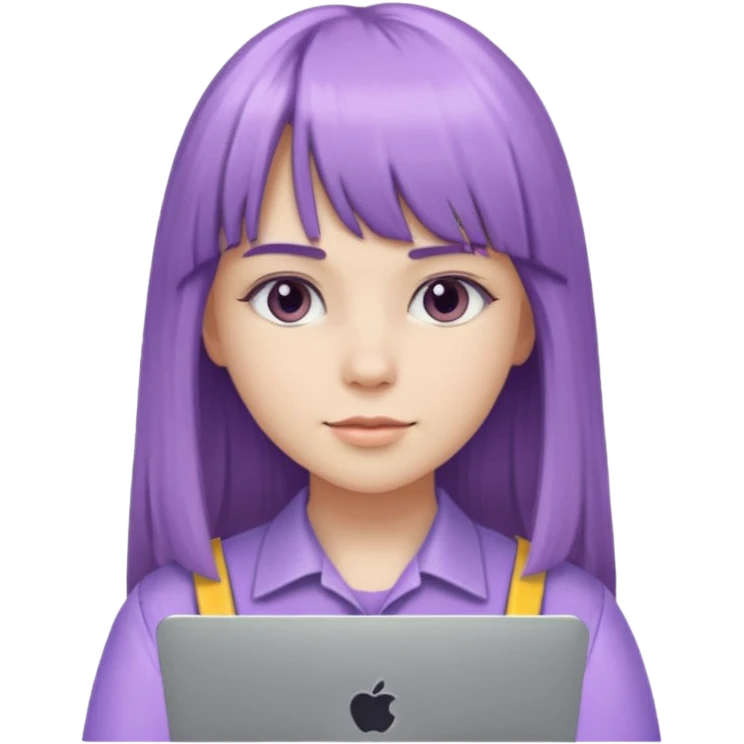 lilac girl with long hair and bangs worker and acessories with a pc worten emoji