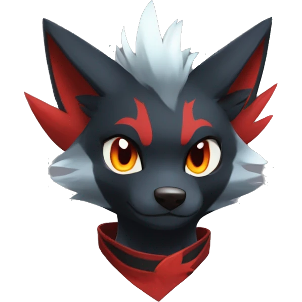 Black Cool Edgy Anthro Quilava Litten Zoroark Zorua Fakémon  with White and Red Edgy markings emoji