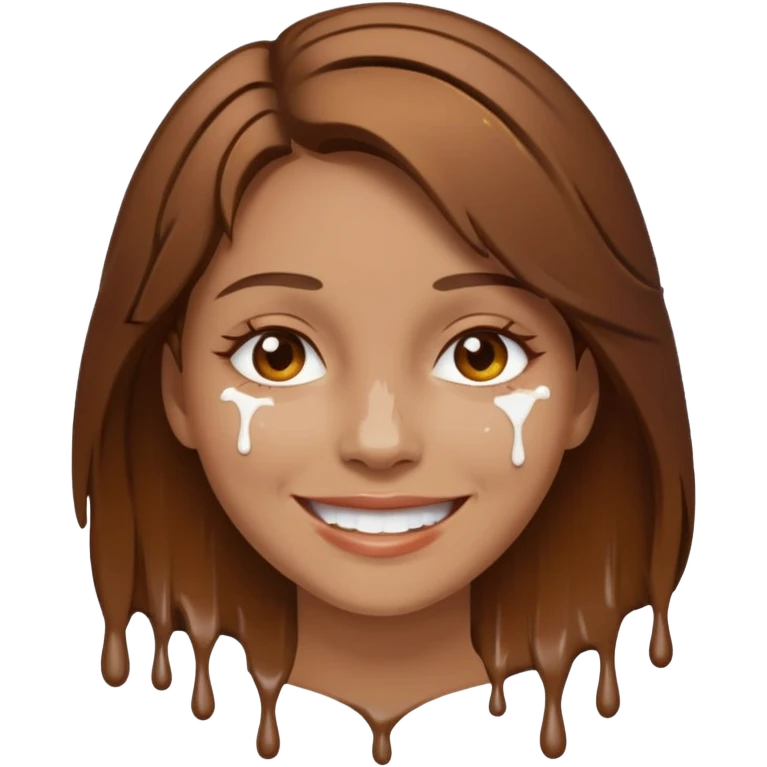 Brown Hair Woman , white paint , drip, face, happy emoji