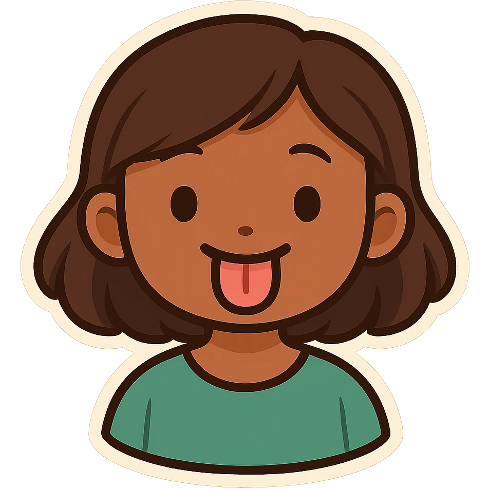 Make this a caramel-skinned girl sticking out her tongue, keep the original chibi stickers style, with no background. emoji