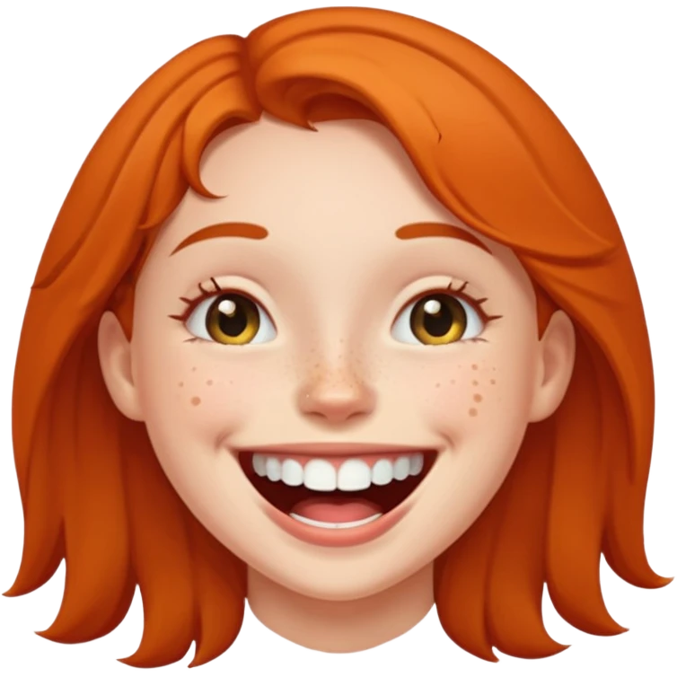 Laughing emoji of a girl and gap between the upper two teeth emoji