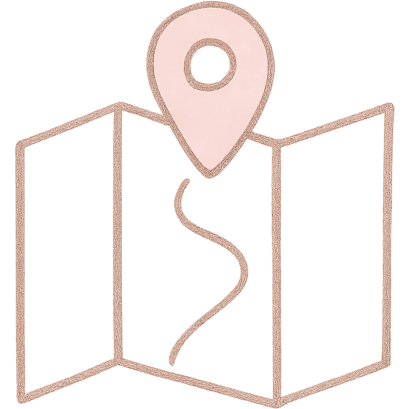 soft and cute map icon, pink theme, Japanese hand-drawn style, transparent background, for mobile home screen emoji