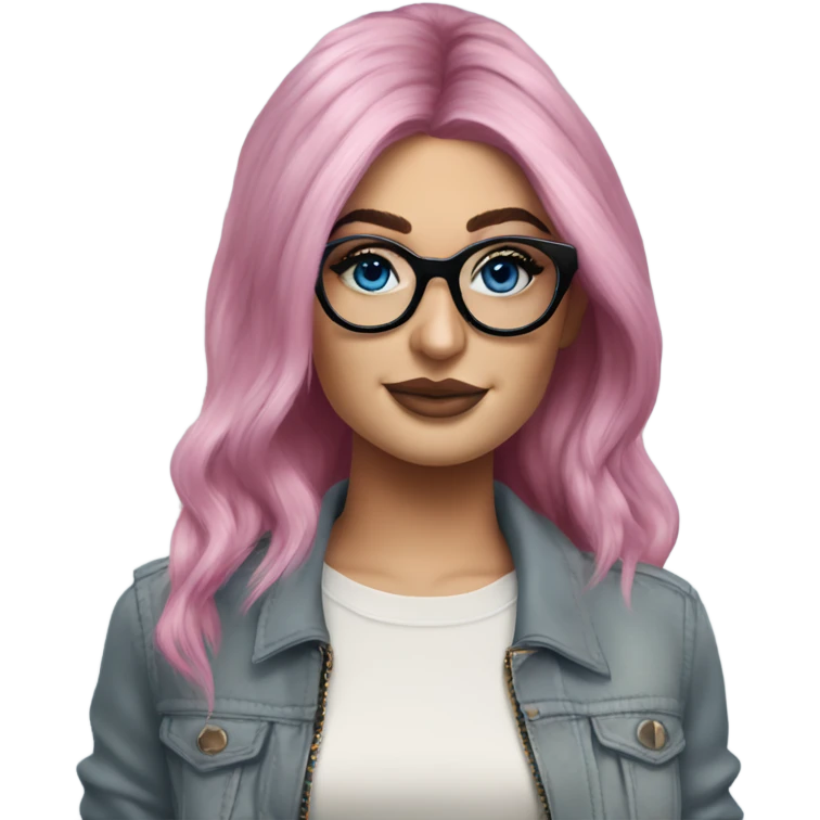Photo Realistic kylie jenner stylish pink hair BLUE eyes and glasses classy emoji