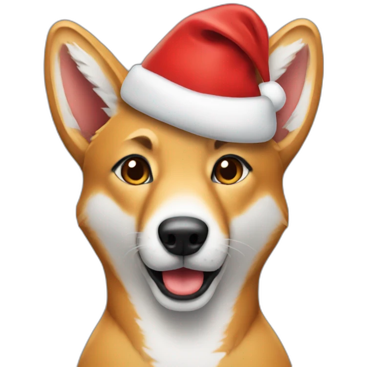 A dingo wearing a Santa hat emoji