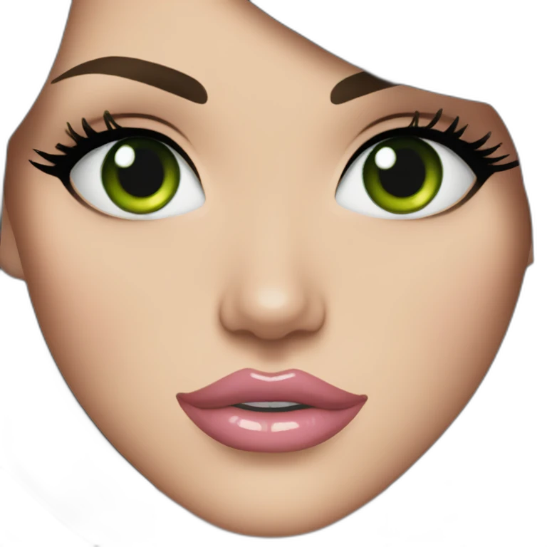 megan fox with green eyes and soft pink lips, blue shirt emoji