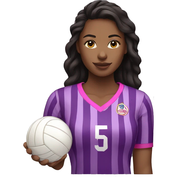 women wearing purple pink black stripes shirt holding a volleyball emoji
