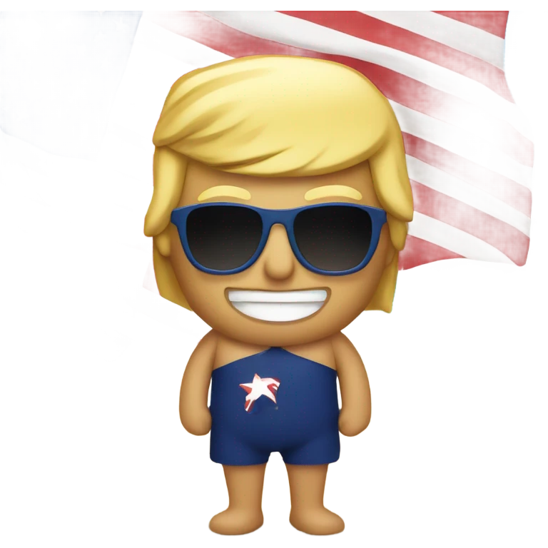 Donald trump on a beach in an American flag swim suite  emoji