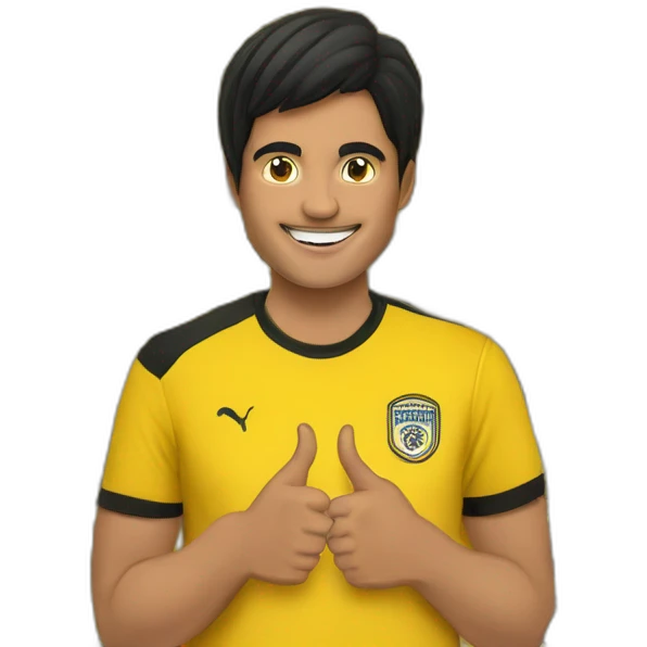 Football Club Supporter yellow and black pattern t-shirt thumbs up indian boy black hair half body emoji