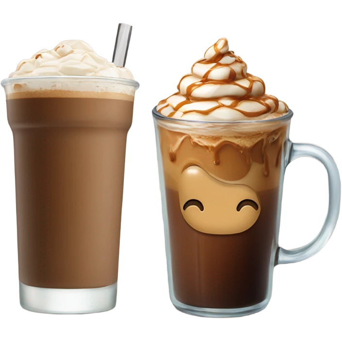 caramel coffee next to a chocolate iced coffee  emoji