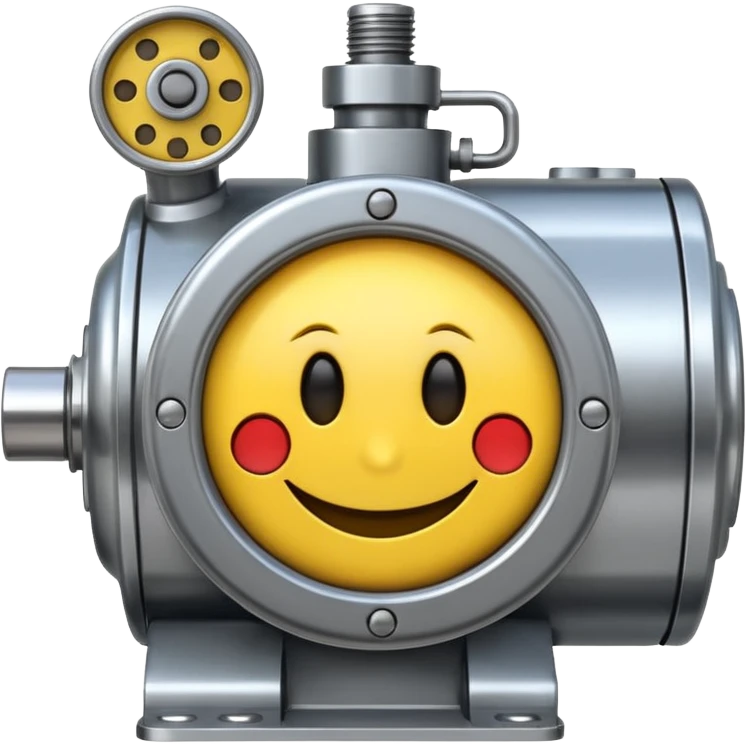 Industrial mechanical motor with a smiley face, emoji for the new electric music genre Motor breaks must be friendly and sellable must be small but clear emoji