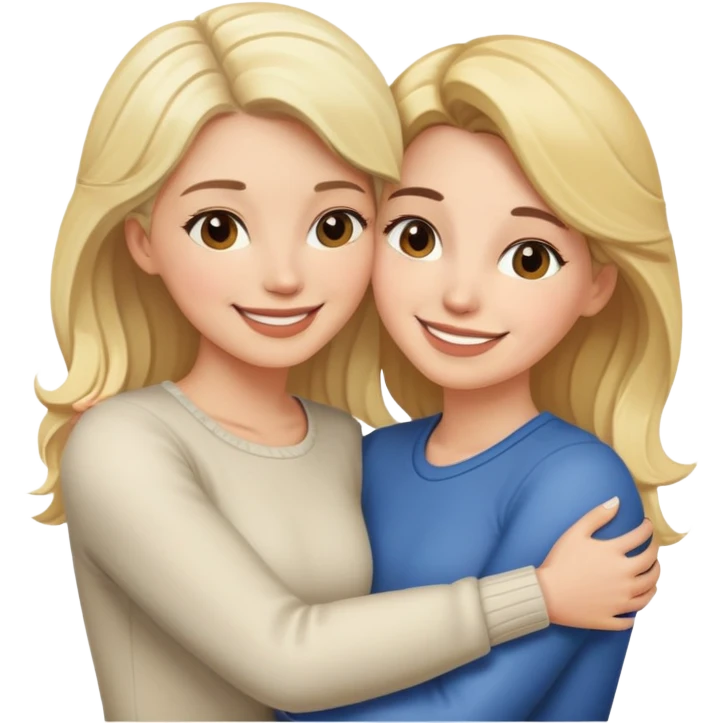 Husband and wife one blonde and one brunette hugging  emoji