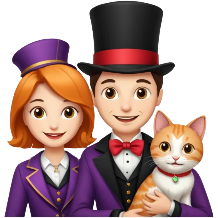 magician couple and their pet cat emoji