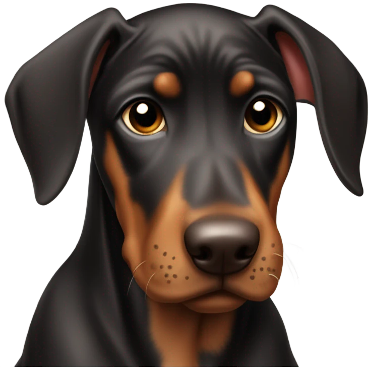 Doberman puppy with clipped ears and big sad eyes emoji
