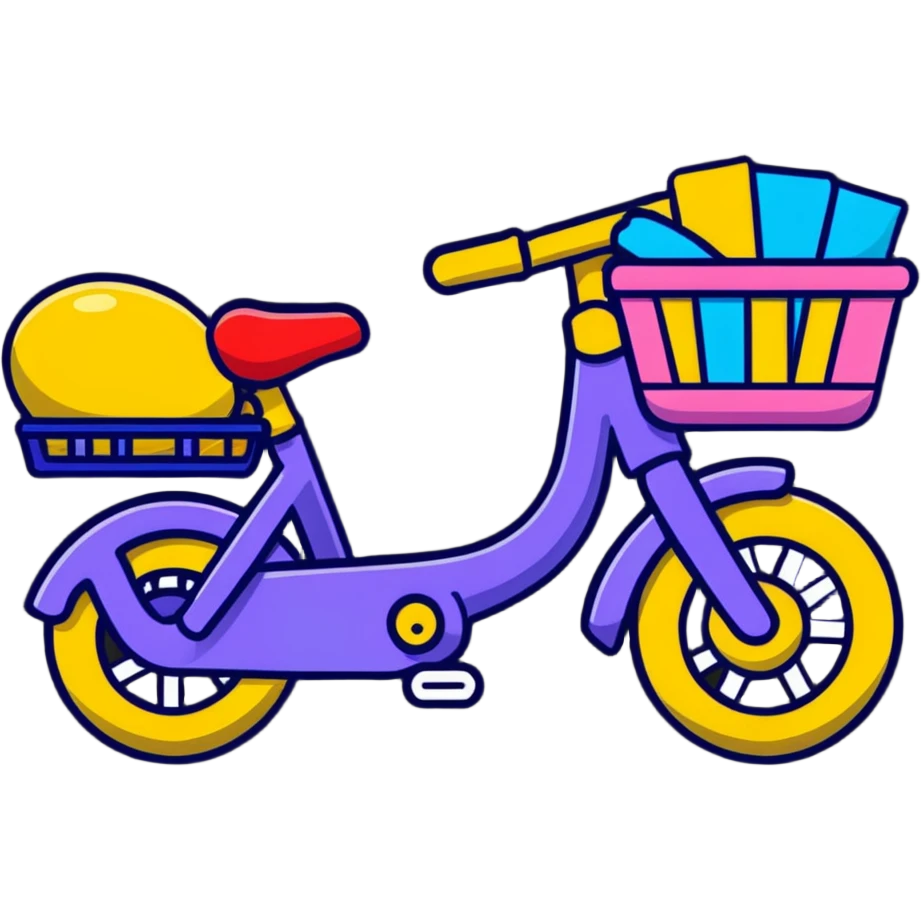 small kids bike in soft pastel pink with a basket and streamers emoji
