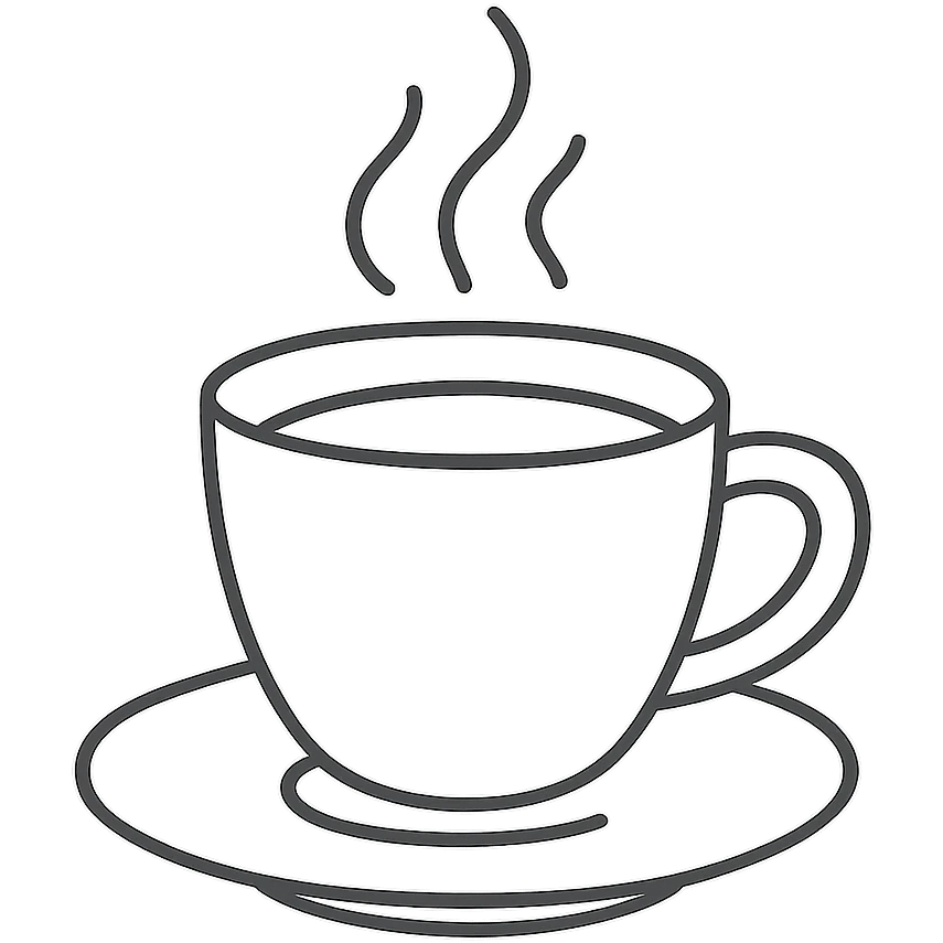 A hot coffee cup with steam rising, minimalist design with smooth lines and subtle details, coffee shop illustration emoji