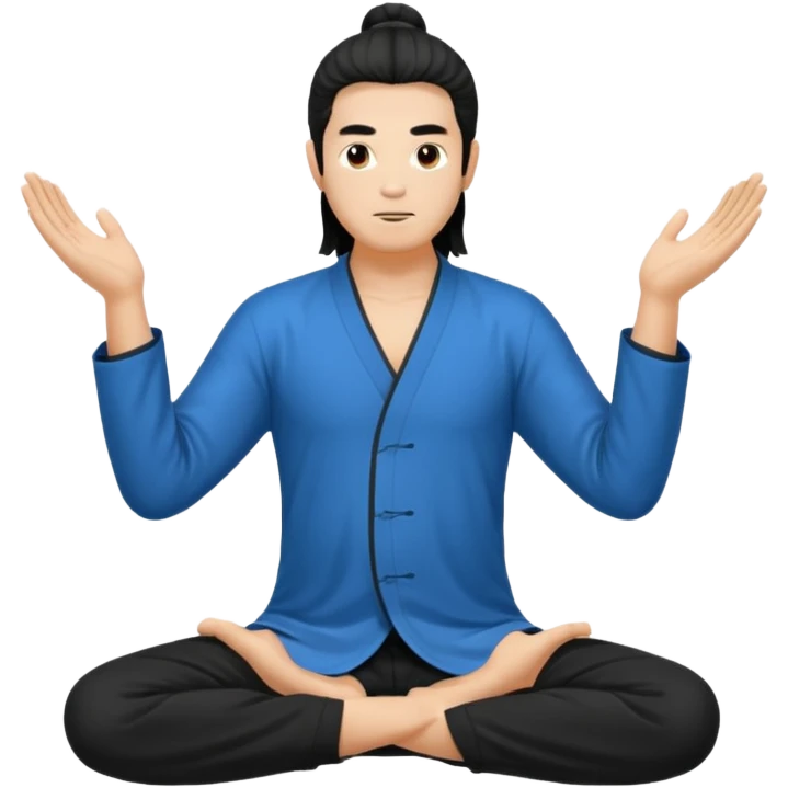 homme au cheveux long qui pratique le qi gong, en habits noirs ou blancs, en position de pratique emoji