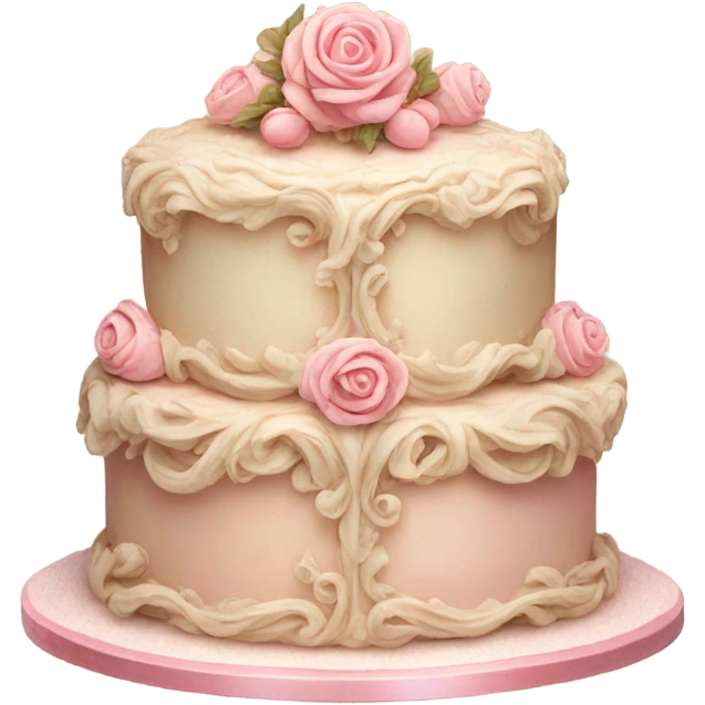Realistic, detailed rococo cake, beige and pink emoji