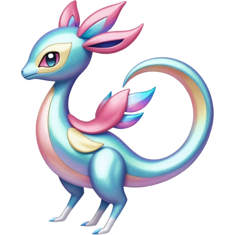 Shiny Iridescent Glittery Pastel Meloetta-Cresselia-Milotic-Pokémon-Fakémon-fusion, full body emoji
