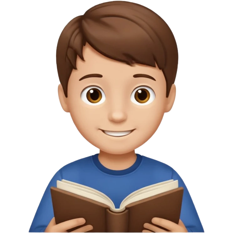 Niño pequeño de cabello castaño leyendo un libro feliz emoji