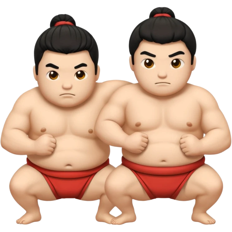 two sumo wrestlers grappling, round cute emoji style, no text emoji