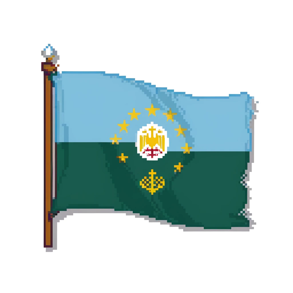 Iraqi Turkmen flag - a sky blue rectangular flag with a white crescent moon and star in the center. There is one straight white horizontal line across the top of the moon and another straight white horizontal line below the moon. emoji