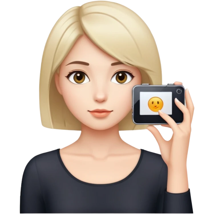 beautiful young lady with short straight hair taking a photo, upper body view emoji