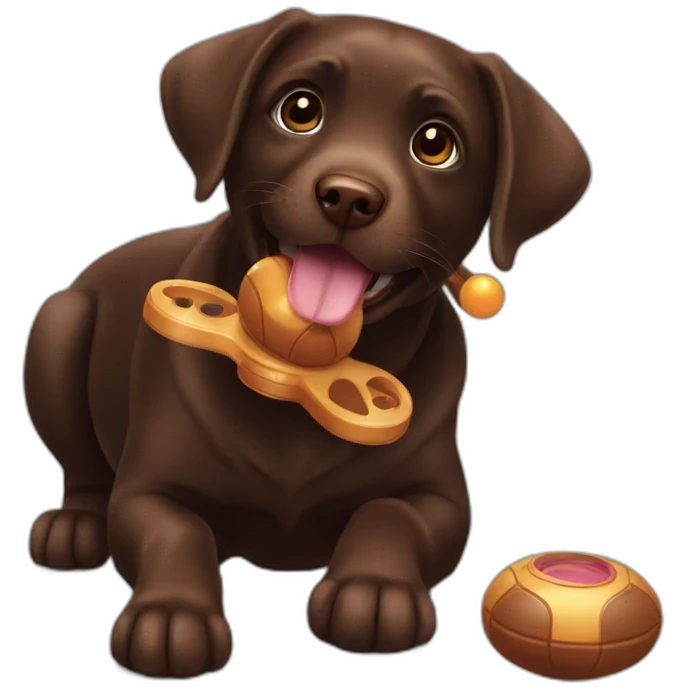 Chocolate labrador playing with toy emoji
