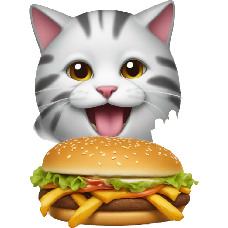 Cat eating burger and fries emoji