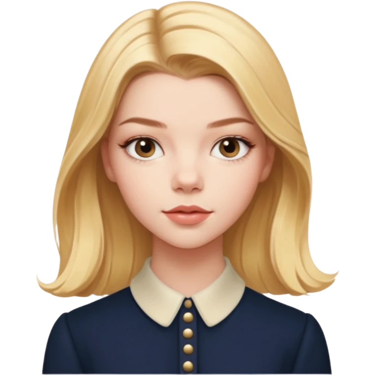 Cinematic Realistic Anya Taylor Joy Portrait, depicted with lifelike skin texture, subtle rosy undertones, and soft natural lighting that enhances the gentle contours of her face. Her intricately detailed golden blonde hair is elegantly. emoji