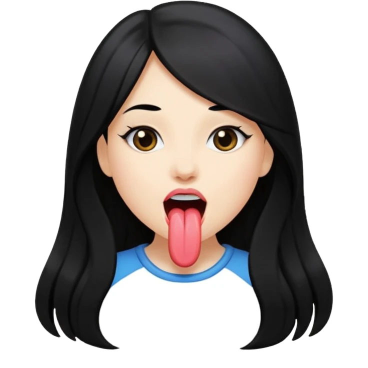 Niña con pelo negro largo sacando la lengua y posando  emoji