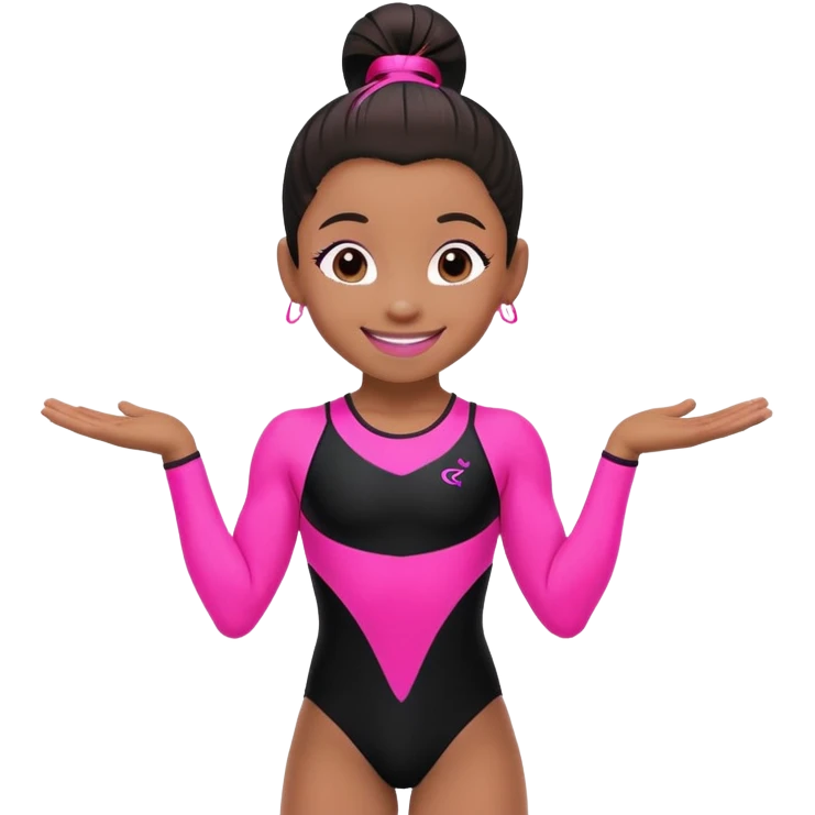 "A gymnast in neon pink and black outfit with a smile and a look of surprise." emoji