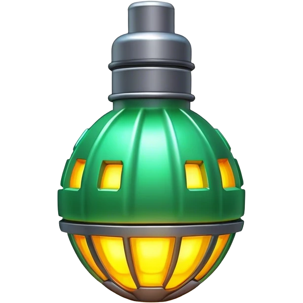 Clash of Clans aesthetic: Cinematic Playful 3D Isometric Plasma Grenade Emoji, rendered in a 3D vector-style similar to standard emojis with minimal shading and bold, simplified shapes. A compact, distinct form with signature details, softly glowing with a futuristic sci-fi warfare charm. Simplified yet unmistakably iconic, highly detailed and consistent, glowing with a soft radiance and high shine. Stylized with a touch of high-tech brilliance and a soft glowing outline, capturing the essence of a beloved gaming relic with a friendly, playful manner! emoji