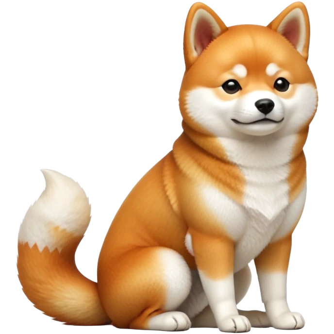 cinematic-[shiba inu]-realistic-full-body-sitting-emoji,-tail-resting-loosely-beside-its-paws,-head-tilted-dramatically, -fluffy-[orange white]-fur,-simplified-yet-realistic-focused-features,-highly-detailed,-glowing-with-an-almost-sarcastic-glow emoji