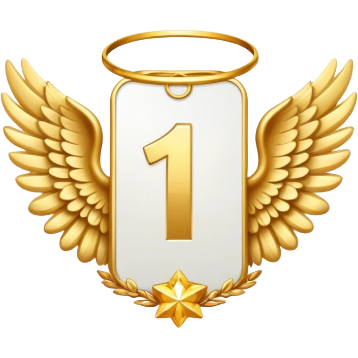 1st place award (number) decorated with angel wings golden emoji
