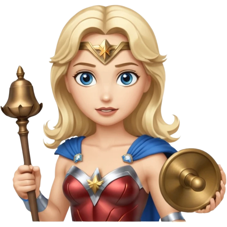 Blonde blue eyes Wonder Woman holding bell and baton  emoji