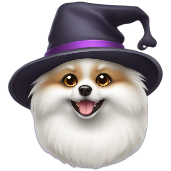 white-pomeranian using hat of halloween emoji
