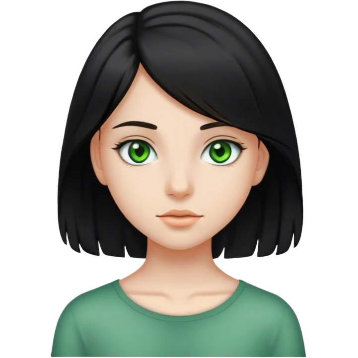 Chica adolescente, cabello negro, lacio con un poco de ondas, ojos verdes y piel blanca  emoji
