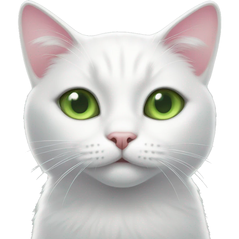 white cat with gray on eye, with green eyes, pink nose emoji